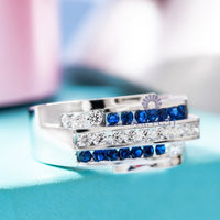 Blue Sapphire & White Round CZ Stone Channel Setting Men's Ring For Wedding-Proposal