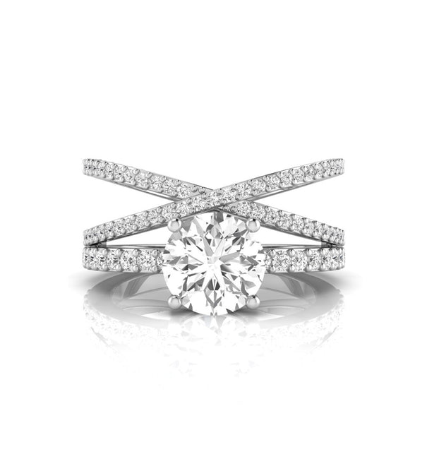 Round Moissanite Criss Cross Shank Fashion Ring