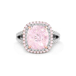 Light Pink Cushion Cut CZ Stone Double Halo Split Shank Solitaire Accent Ring