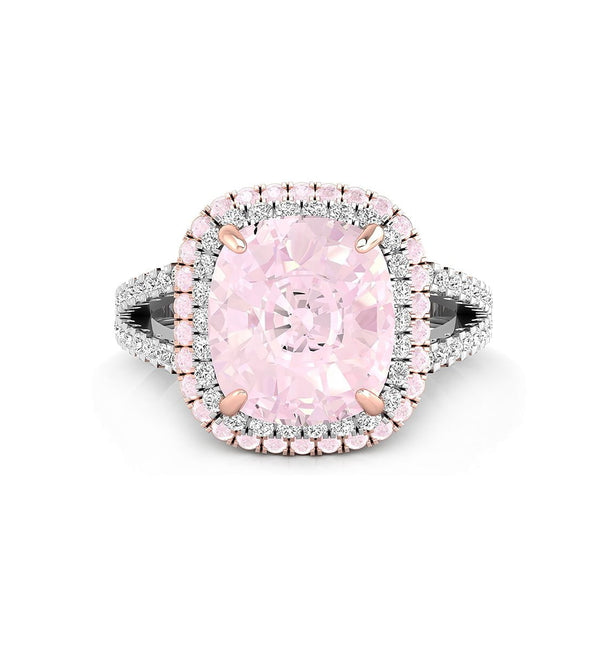 Light Pink Cushion Cut CZ Stone Double Halo Split Shank Solitaire Accent Ring