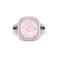 Light Pink Cushion Cut CZ Stone Double Halo Split Shank Solitaire Accent Ring