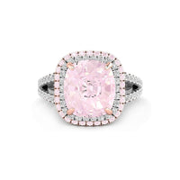 Light Pink Cushion Cut CZ Stone Double Halo Split Shank Solitaire Accent Ring