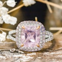 Light Pink Cushion Cut CZ Stone Double Halo