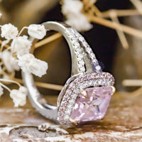 Light Pink Cushion Cut CZ Stone Double Halo