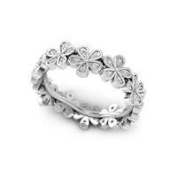 Round Cut Moissanite Daisy Floral Inspire Full Eternity Women's Wedding Band Ring