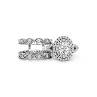 Oval & Round Cut Moissanite Double Halo Set Enhancer Guard Engagement Ring Set