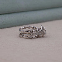 Oval & Round Cut Moissanite Double Halo Set Enhancer Guard Engagement Ring Set