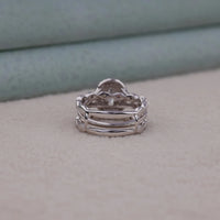 Oval & Round Cut Moissanite Double Halo Set Enhancer Guard Engagement Ring Set