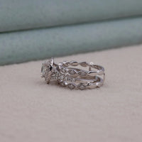 Oval & Round Cut Moissanite Double Halo Set Enhancer Guard Engagement Ring Set