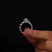 Oval & Round Cut Moissanite Double Halo Set Enhancer Guard Engagement Ring Set