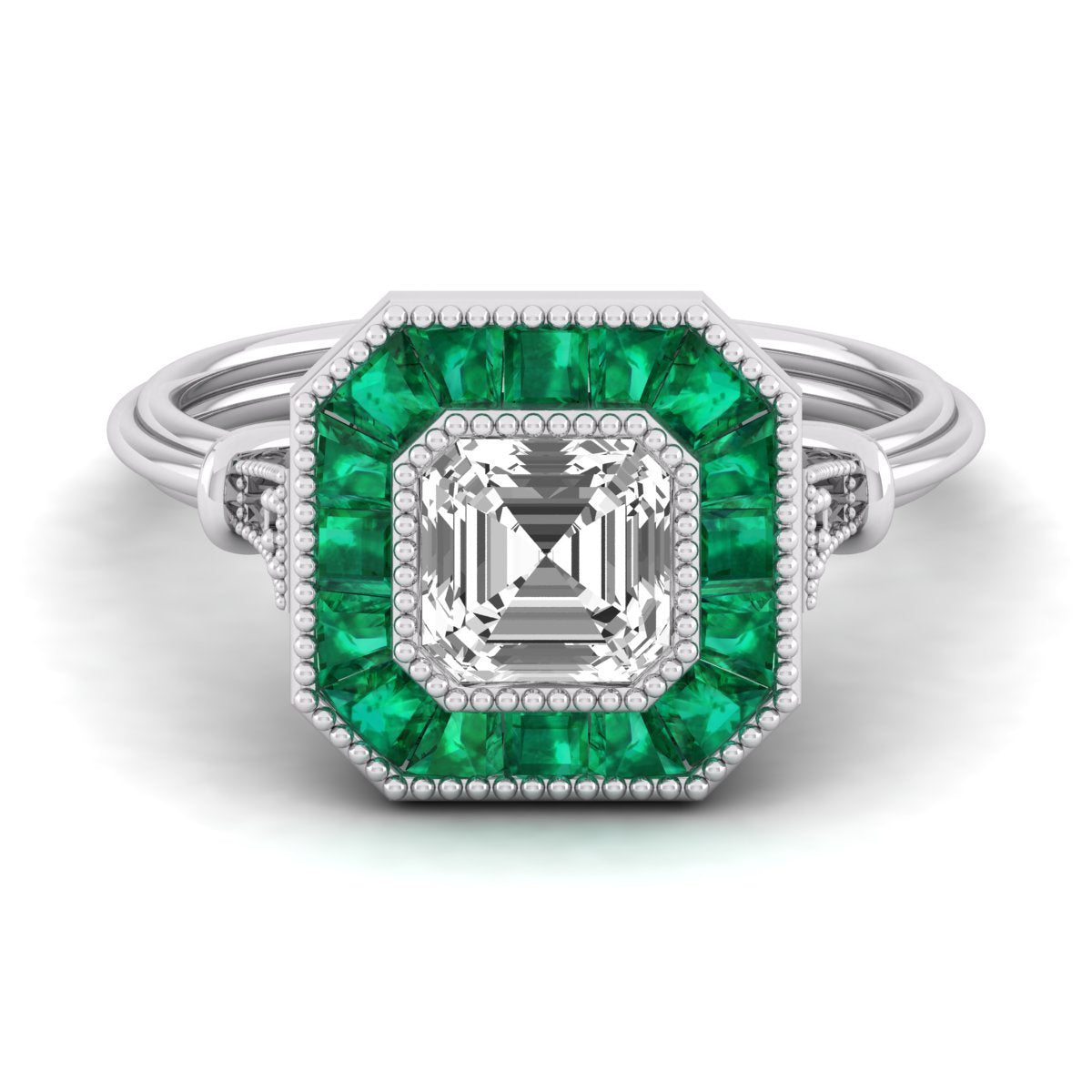 Old Mine Cushion Cut With Green Baguette CZ Stone Halo Vintage Look Target Ring