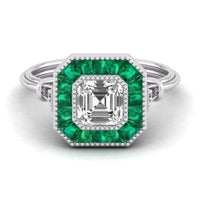Old Mine Cushion Cut With Green Baguette CZ Stone Halo Vintage Look Target Ring