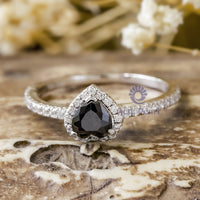 Black Heart Cut CZ Stone Frame Delicate Engagement Wedding Ring