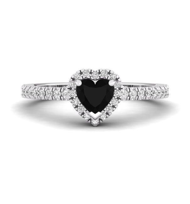 Black Heart Cut CZ Stone Frame Delicate Engagement Wedding Ring