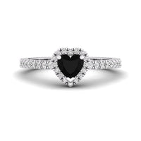 Black Heart Cut CZ Stone Frame Delicate Engagement Wedding Ring
