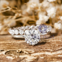 Round Cut Moissanite Solitaire Wedding Engagement Ring Set