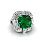 Green Cushion Cut CZ Stone Clover Halo Split Shank Ring