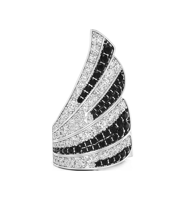 Black & White Round Cut CZ Stone Feather Inspired Cocktail Pave Set Party Wear Ring