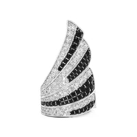 Black & White Round Cut CZ Stone Feather Inspired Cocktail Pave Set Party Wear Ring