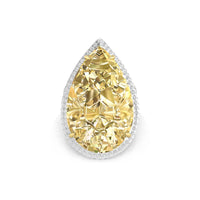 Yellow Pear With White Round CZ Stone Frame Three Shank Cocktail Ring For Party Wear