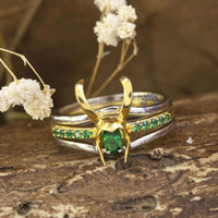 Green Oval And Round Cut CZ Stone Wedding Ring Set