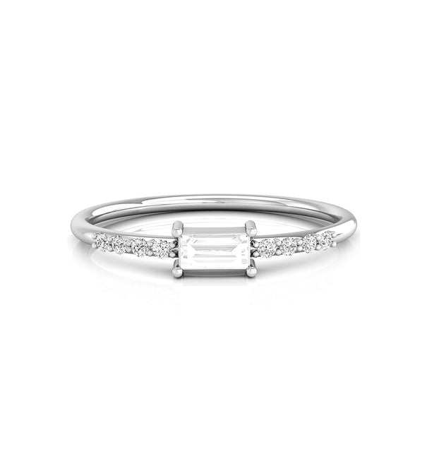 Baguette Cut CZ Stone Solitaire With Accent Women's Daily Wear Minimalist Ring