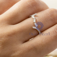 Baguette And Round Cut CZ Stone Dainty Three Stone Bypass Shank Journey Ring For Wedding