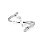 Baguette And Round Cut CZ Stone Dainty Three Stone Bypass Shank Journey Ring For Wedding