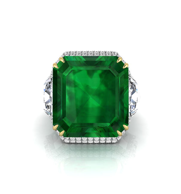 Green Squared Emerald Cut CZ Five Stone Cocktail Ring