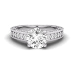 Round Moissanite Art Deco Engrave Shank Art Deco Engagement Ring