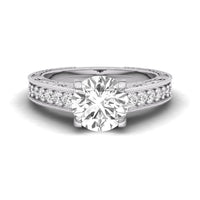 Round Moissanite Art Deco Engrave Shank Art Deco Engagement Ring (2 3/10 TCW)