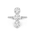 Classic Round Cut Moissanite Three Stone Bezel Set With Accent Stone Ring