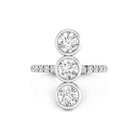 Classic Round Cut Moissanite Three Stone Bezel Set With Accent Stone Ring