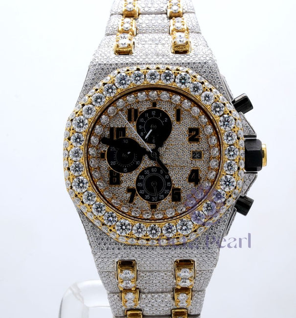 Round Moissanite Chronograph Working Iced Out Studded Watch