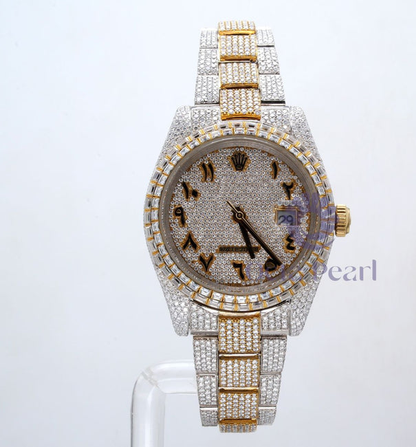 Round Moissanite Fully Iced Out Skeleton Arabic Number Watch