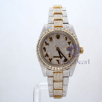 Round Moissanite Fully Iced Out Arabic Number Wrist Watch
