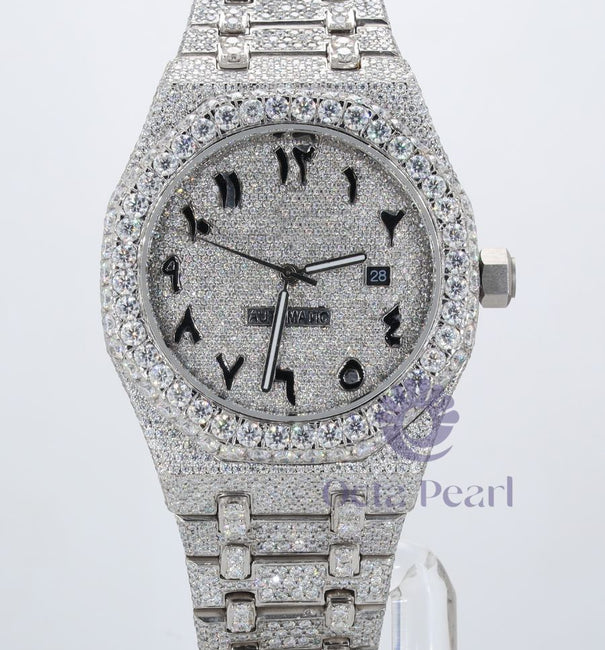 Round Moissanite Iced Out Hip Hop Arabic Numerals Watch