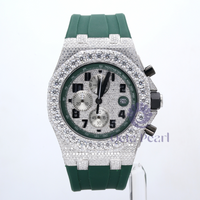 Luxury Round Moissanite Green Strap Band Watch For Men