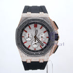 Fully Iced Round Moissanite Black Silicone Belt Watch