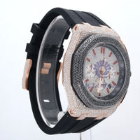 Fully Iced Round Moissanite Black Silicone Belt Watch