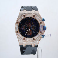 Round Moissanite Military Style Silicone Straps Wrist Watch