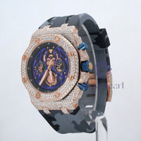 Round Moissanite Military Style Silicone Straps Wrist Watch