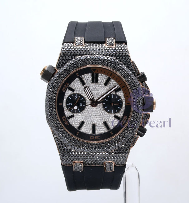 10 Carat Black Moissanite Watch For Men