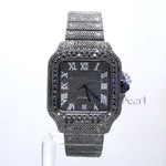 Black Round Moissanite Hip Hop Studded Analog Watch