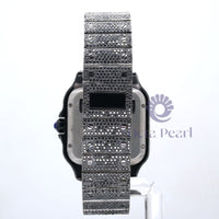 Black Round Moissanite Hip Hop Studded Analog Watch