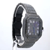 Black Round Moissanite Hip Hop Studded Analog Watch