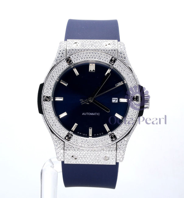 Round Moissanite Classic Fusion Blue Silicone Belt Watch