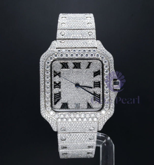 Round Moissanite Automatic Movement Iced Out Men's Watch