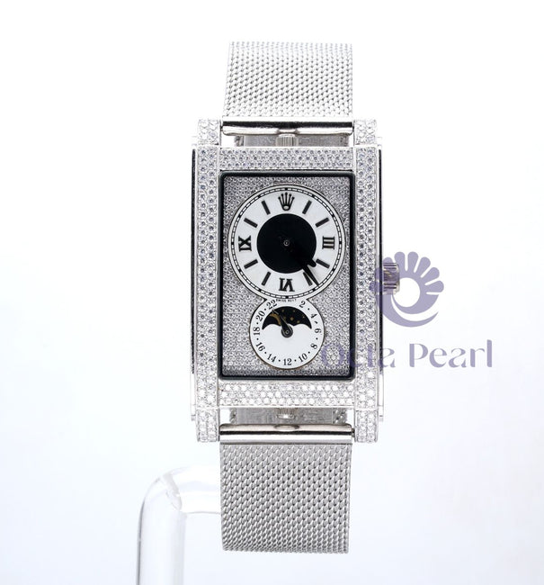 Round Moissanite Day Night Indicator Milanese Mesh Watch