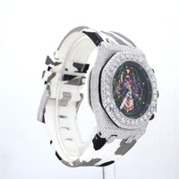 Round Moissanite Military Style Silicon Strap Wrist Watch